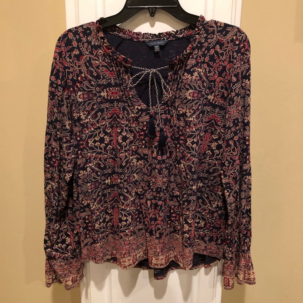 Lucky Brand med ladies top tie string. Floral $6